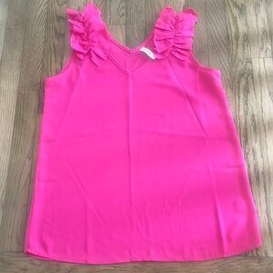 Pink ruffle shoulder sleeveless top